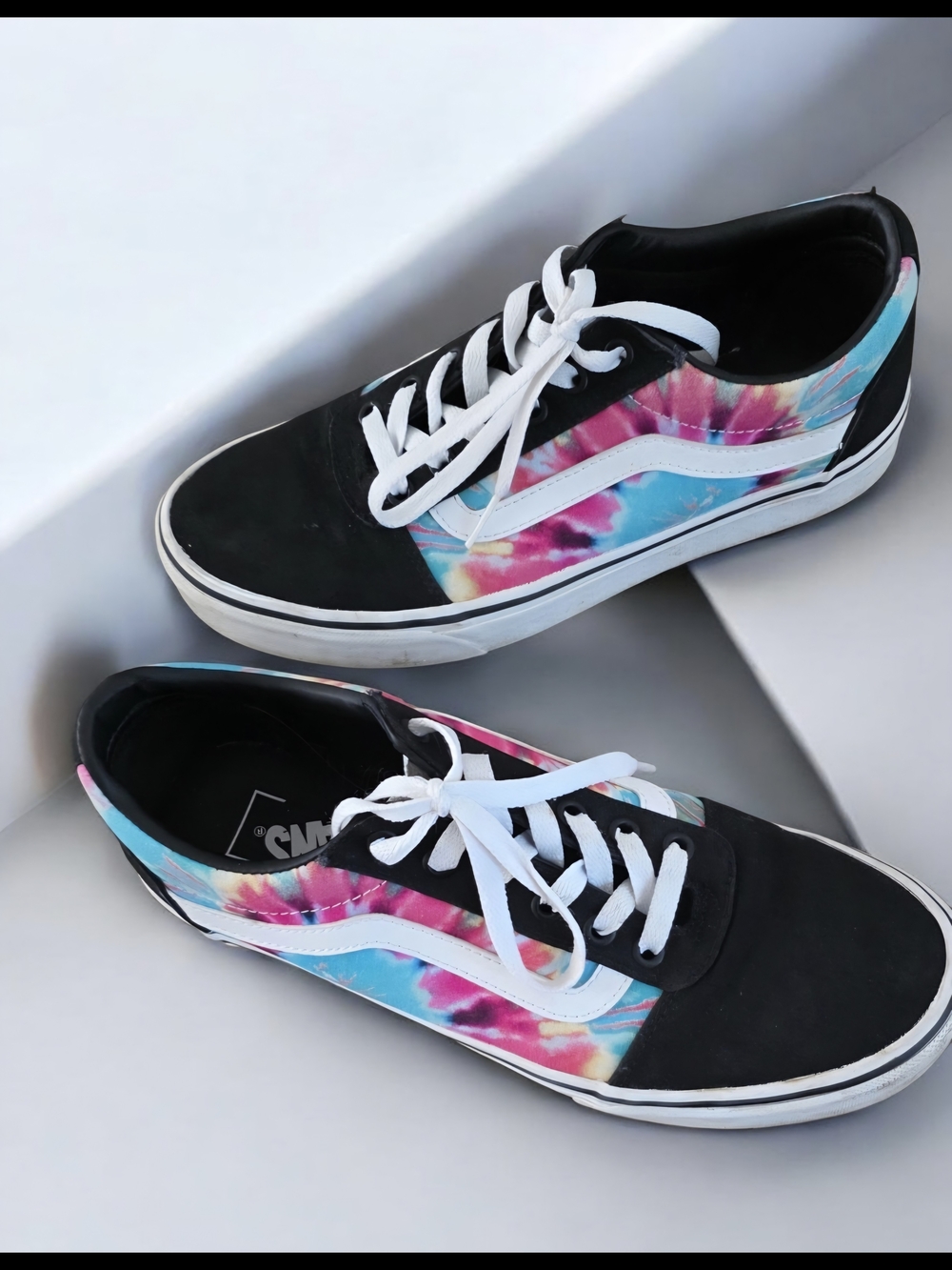 VANS Old Skool Tie Dye Canvas Sneakers Black White Pink Blue Low Top Women